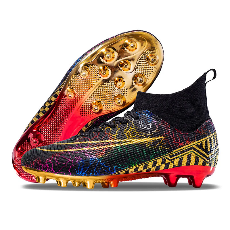 High-top Soccer Shoes Gold Plated Bottom Training Shoes Middle School Student Artificial Grass Sneaker Male - Image 4