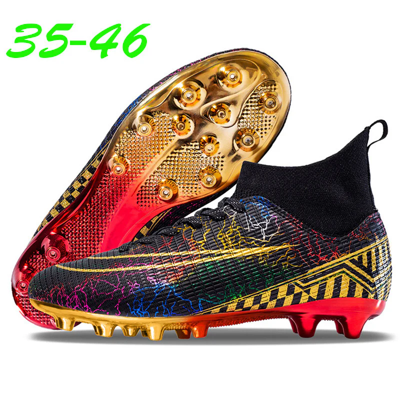 High-top Soccer Shoes Gold Plated Bottom Training Shoes Middle School Student Artificial Grass Sneaker Male - Image 5